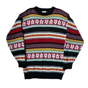 80s vintage daisy stripe sweater retro twee pattern acrylic crewneck print.